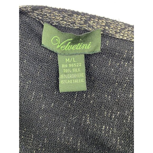 Womens M/L Gold Black Metallic Witchy Cozy Knit Open Front Cardigan Sweater VTG - Picture 3 of 13